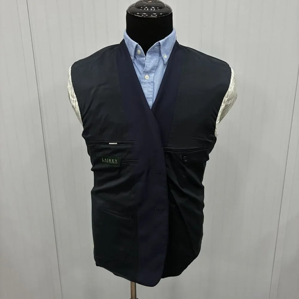 Lauren Ralph Lauren 40S Navy Blue Wool Gold Tone 2-Button Single-Vent Blazer